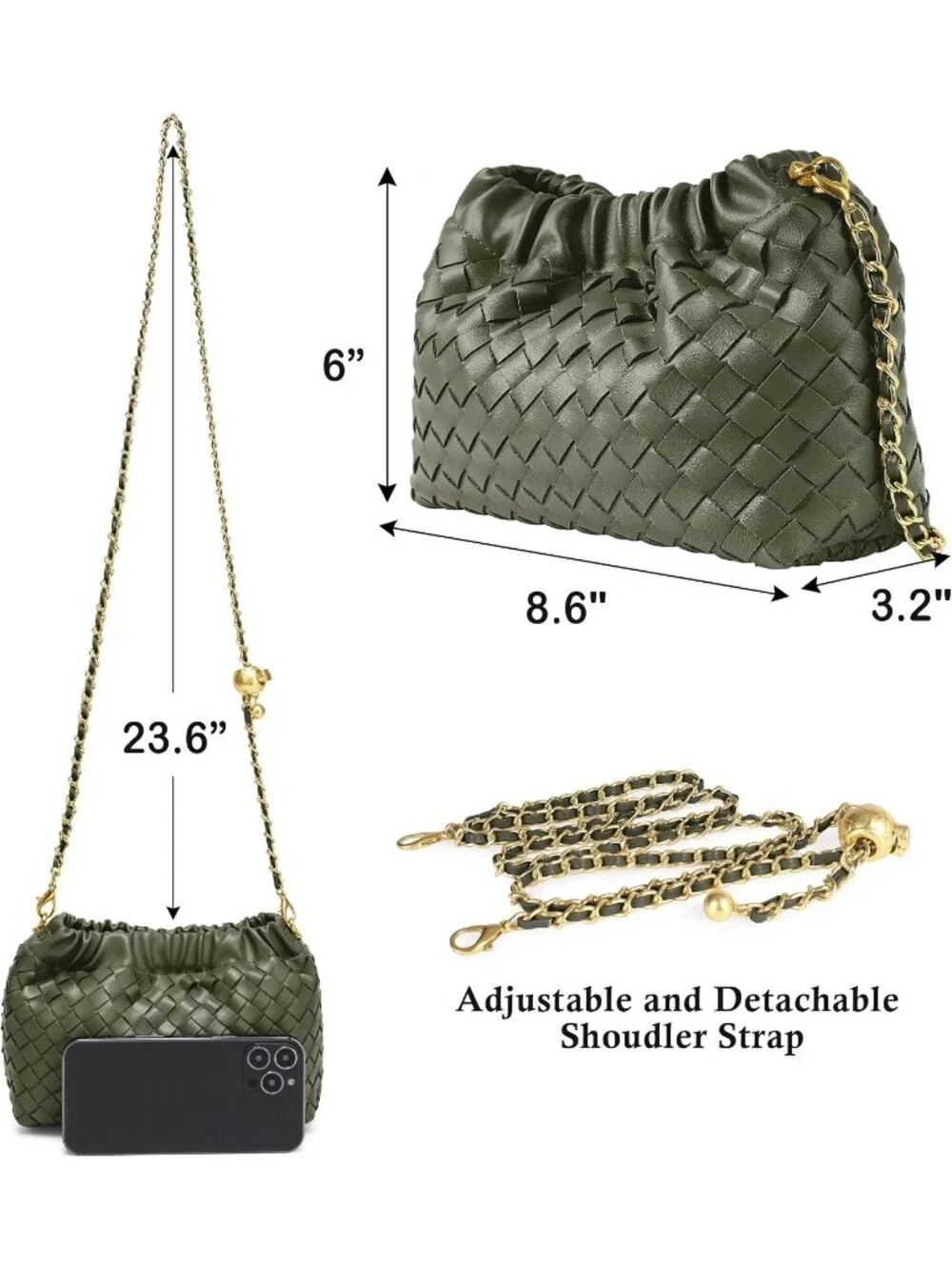 👜 Women's Green Faux Leather Crossbody Bag Trendy Dumpling Evening Purse